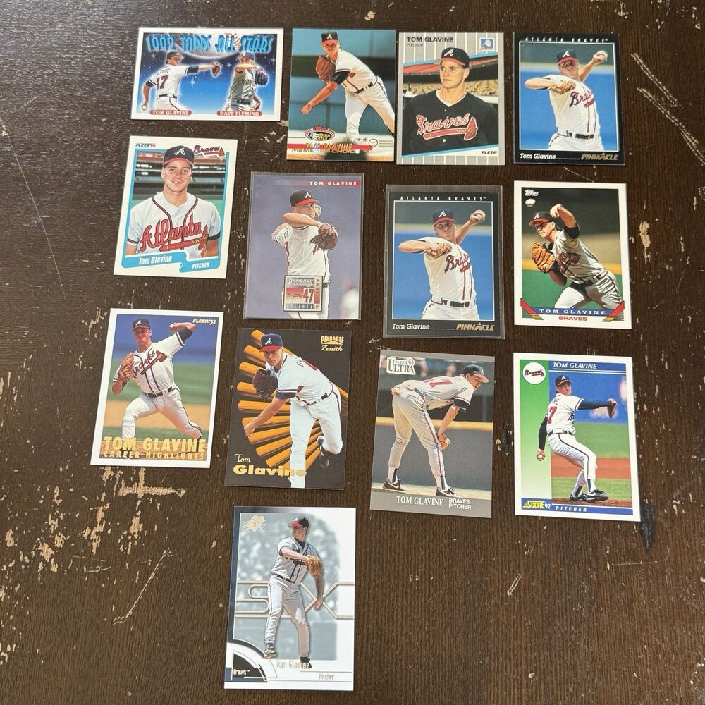 Tom Glavine 13 Card Lot With 1993 Topps Stadium Club Members Choice 296 Zenith
